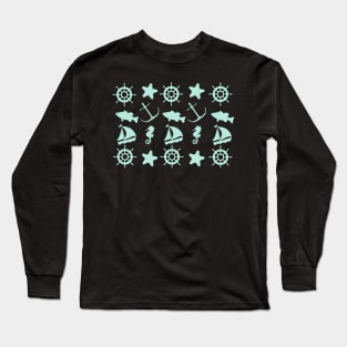 Nautical Life Staples Pattern: Ship, anker, fish, and more classics! Long Sleeve T-Shirt